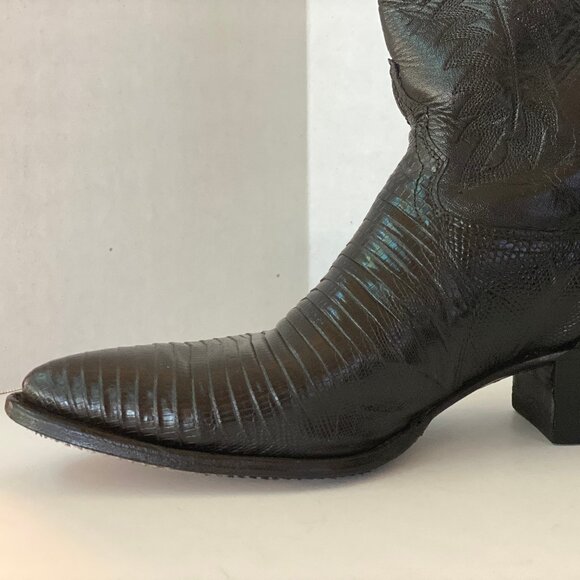 JUSTIN Boots Exotic Iguana Lizard Black Leather Cowboy Western Boots 10! - Picture 2 of 10